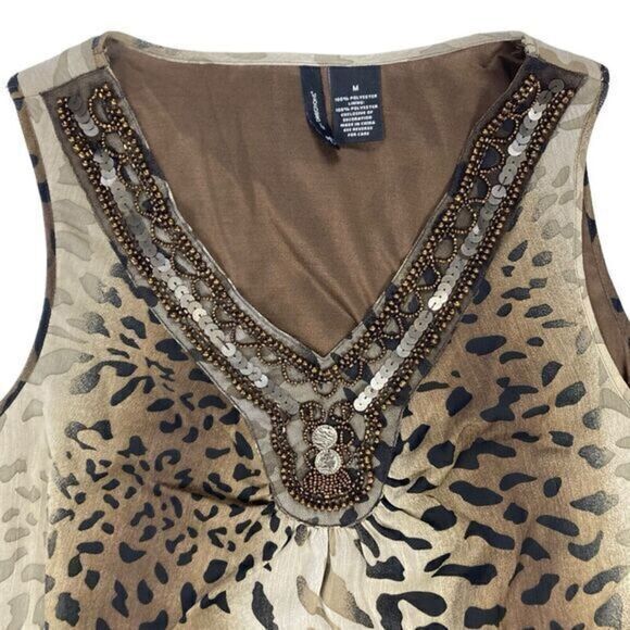 New Direction Sleeveless Blouse Womens Size Medium Leopard Print Embellished Top - Picture 2 of 12